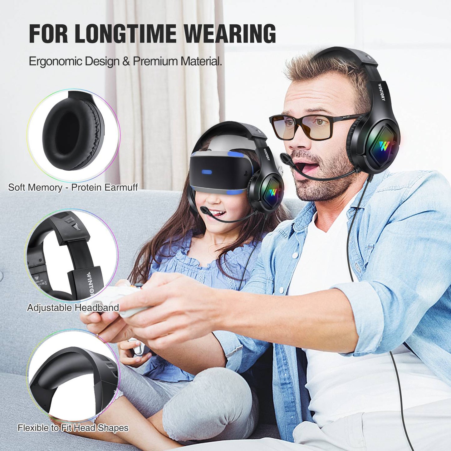 WINTORY M1 Wired Over-Ear E-sports Headphone Professional Gaming Headset with Colorful LED Light