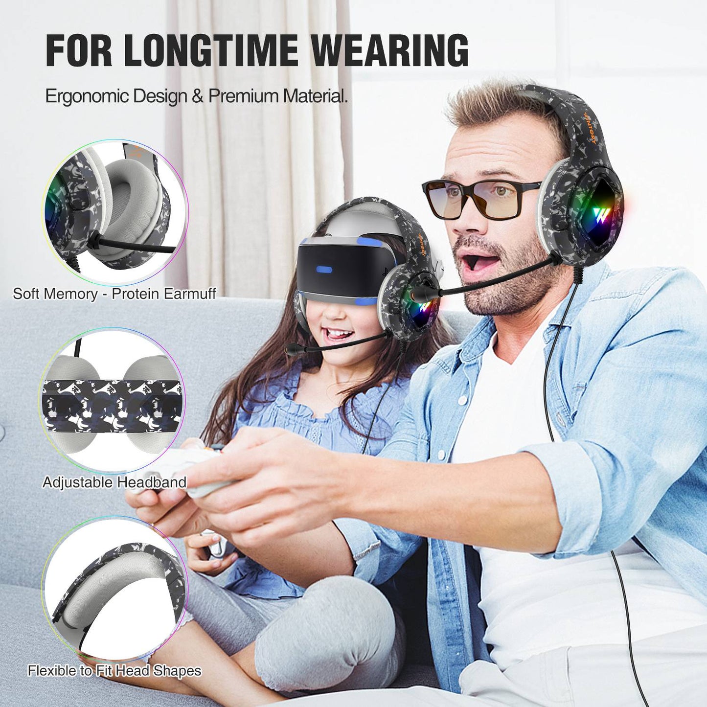 WINTORY M1 Wired Over-Ear E-sports Headphone Professional Gaming Headset with Colorful LED Light