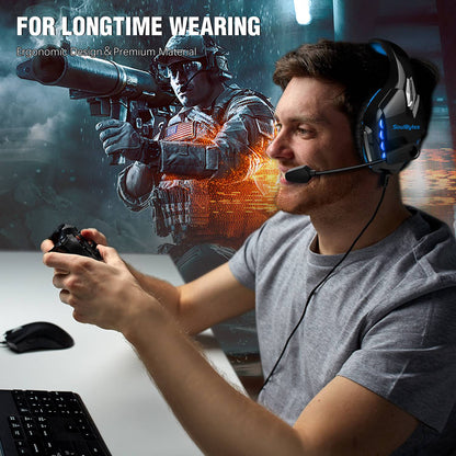 SOULBYTES S11 USB+3.5mm Wired Over-Ear E-sports Headphone Cool LED Light Gaming Headset with Rotatable Microphone