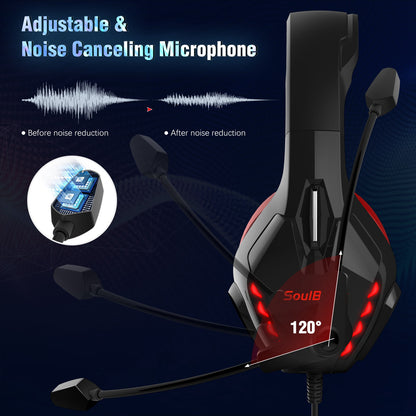 SOULBYTES S11 USB+3.5mm Wired Over-Ear E-sports Headphone Cool LED Light Gaming Headset with Rotatable Microphone