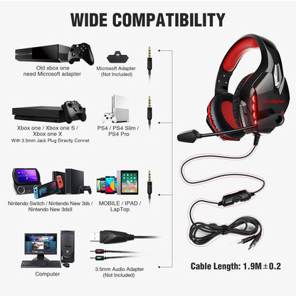 SOULBYTES S11 USB+3.5mm Wired Over-Ear E-sports Headphone Cool LED Light Gaming Headset with Rotatable Microphone