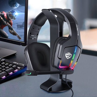 SOULBYTES S12 USB+3.5mm Wired Over-Ear Gaming Headphone RGB LED Light Professional E-sports Headset with Adjustable Microphone