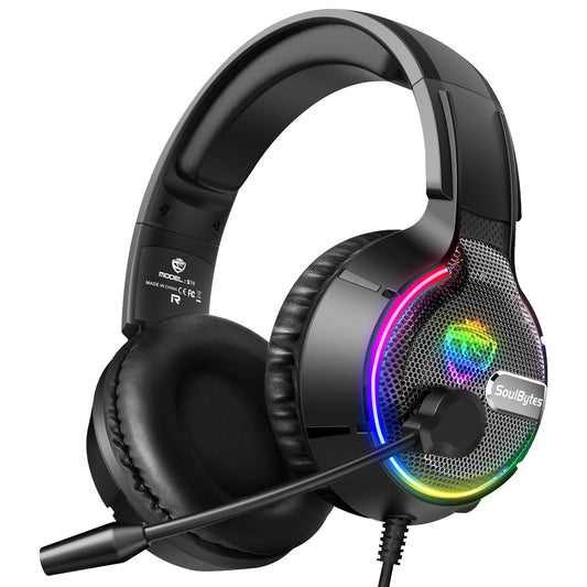 SOULBYTES S19 PC Gaming Headphone HiFi 3D Sound Wired Headset with RGB Colorful Light and Comfortable Headband