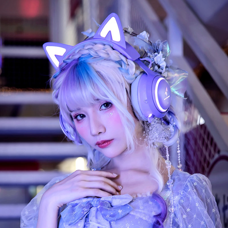 SOMIC GS510 Cat Ear Design USB+3.5mm Wired Over-Ear E-sports Headphone Music Gaming Headset with LED Light