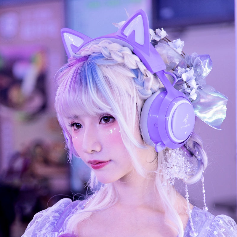 SOMIC GS510 Cat Ear Design USB+3.5mm Wired Over-Ear E-sports Headphone Music Gaming Headset with LED Light