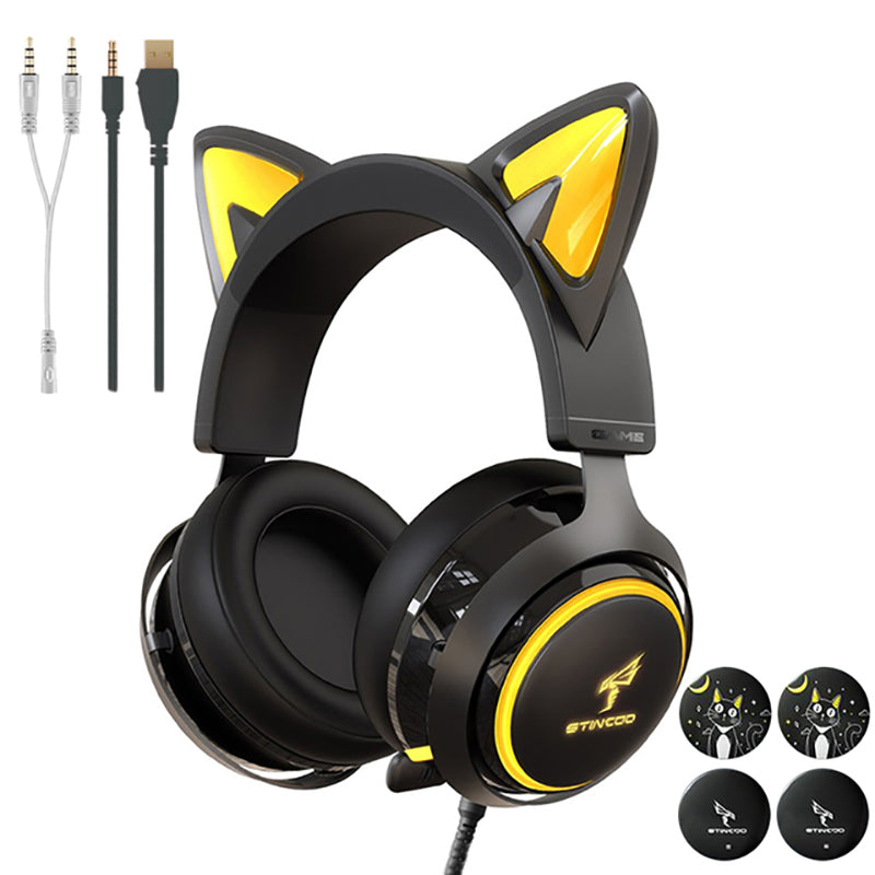 SOMIC GS510 Cat Ear Design USB+3.5mm Wired Over-Ear E-sports Headphone Music Gaming Headset with LED Light