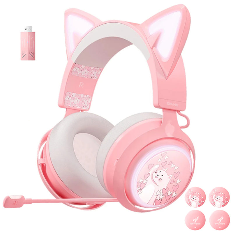 SOMIC GS510 2.4G Wireless Over-Ear E-sports Headphone Cute Cat Ear RGB LED Light Music Gaming Live Headset