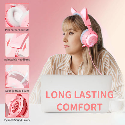 SOMIC GS510 2.4G Wireless Over-Ear E-sports Headphone Cute Cat Ear RGB LED Light Music Gaming Live Headset