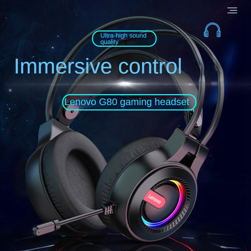 LENOVO G80 USB 7.1 Channel Stereo Wired Over-Ear Headphone RGB LED Light E-sports Gaming Headset with Adjustable Microphone