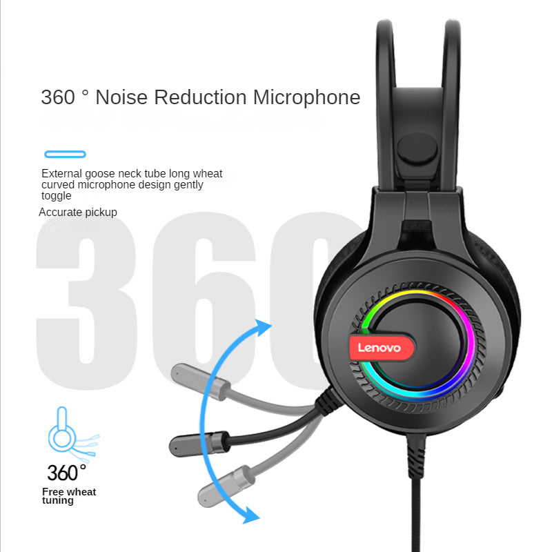 LENOVO G80 USB 7.1 Channel Stereo Wired Over-Ear Headphone RGB LED Light E-sports Gaming Headset with Adjustable Microphone