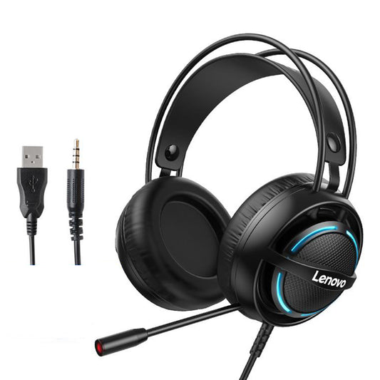 LENOVO G30 3.5mm+USB Wired Over-Ear Headphone Cool LED Light Computer Gaming Headset with Adjustable Microphone