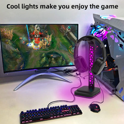 G2 RGB Headphone Stand Gaming Headset Holder Gaming Headset Desk Hook Hanger Mount with 2 USB Chargers and 9 Light Modes