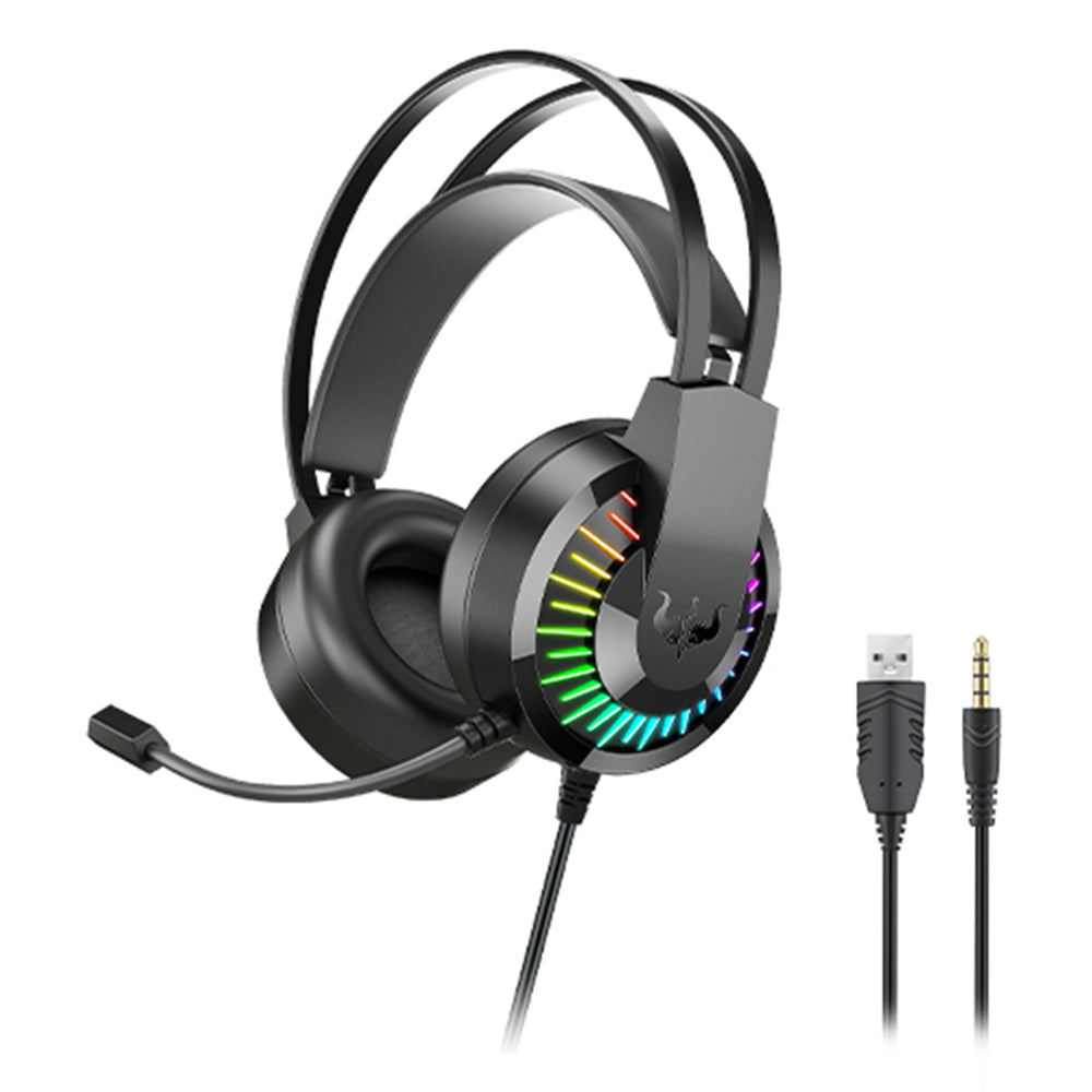 OVLENG GT68 RGB Wired Gaming Headset Over-Ear E-sports Headphone USB+3.5mm Adjustable Headset with Mic