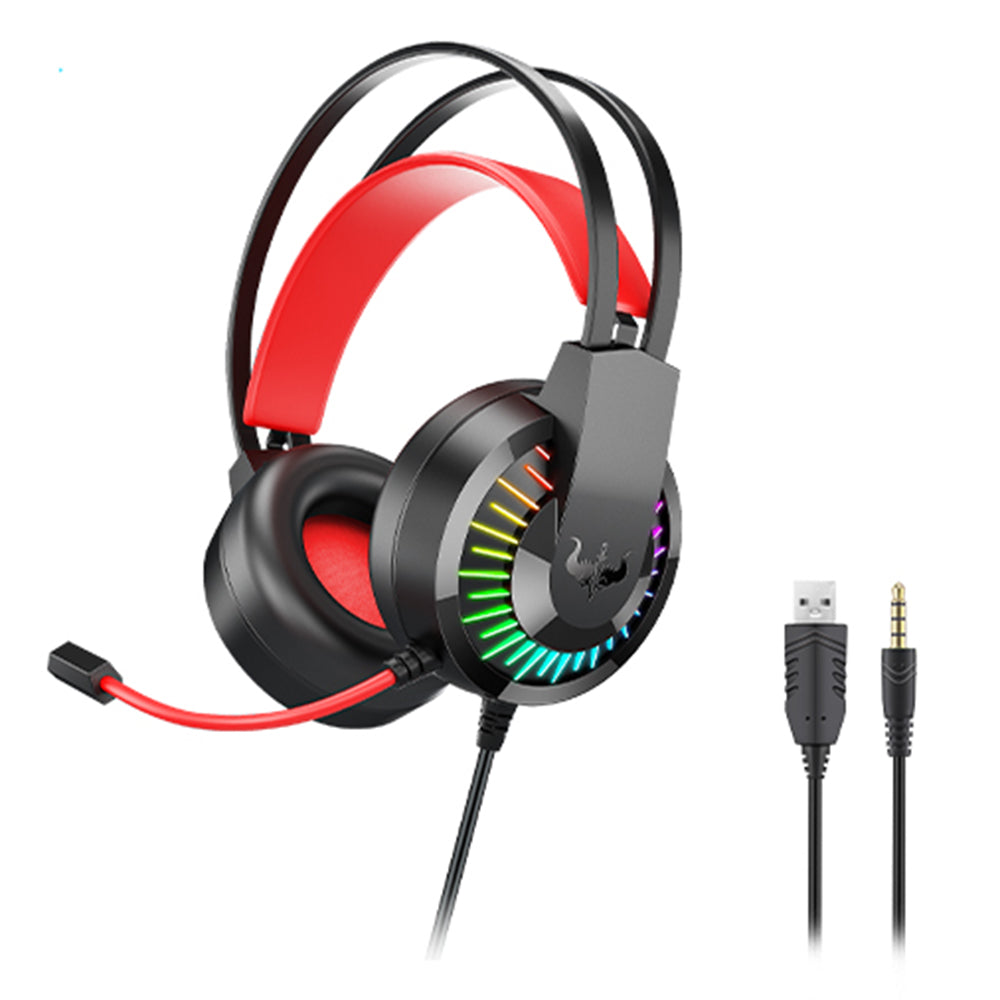 OVLENG GT68 RGB Wired Gaming Headset Over-Ear E-sports Headphone USB+3.5mm Adjustable Headset with Mic