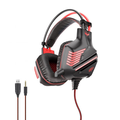 OVLENG GT61 Over-ear Lighting Gaming Headset HiFi Sound 3.5mm AUX+USB Cable Wired Headphone with Noise Reduction Microphone