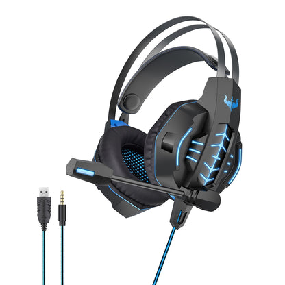 OVLENG GT63 USB+3.5mm Wired Over-Ear E-sports Headset Cool LED Lights Gaming Headphone with Rotating Microphone for Computers, Laptops