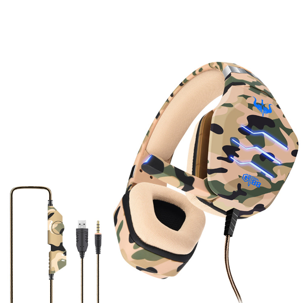 OVLENG GT88 USB+3.5mm Wired Over-Ear Gaming Headphone Camouflage Ergonomic E-sports Headset with LED Light