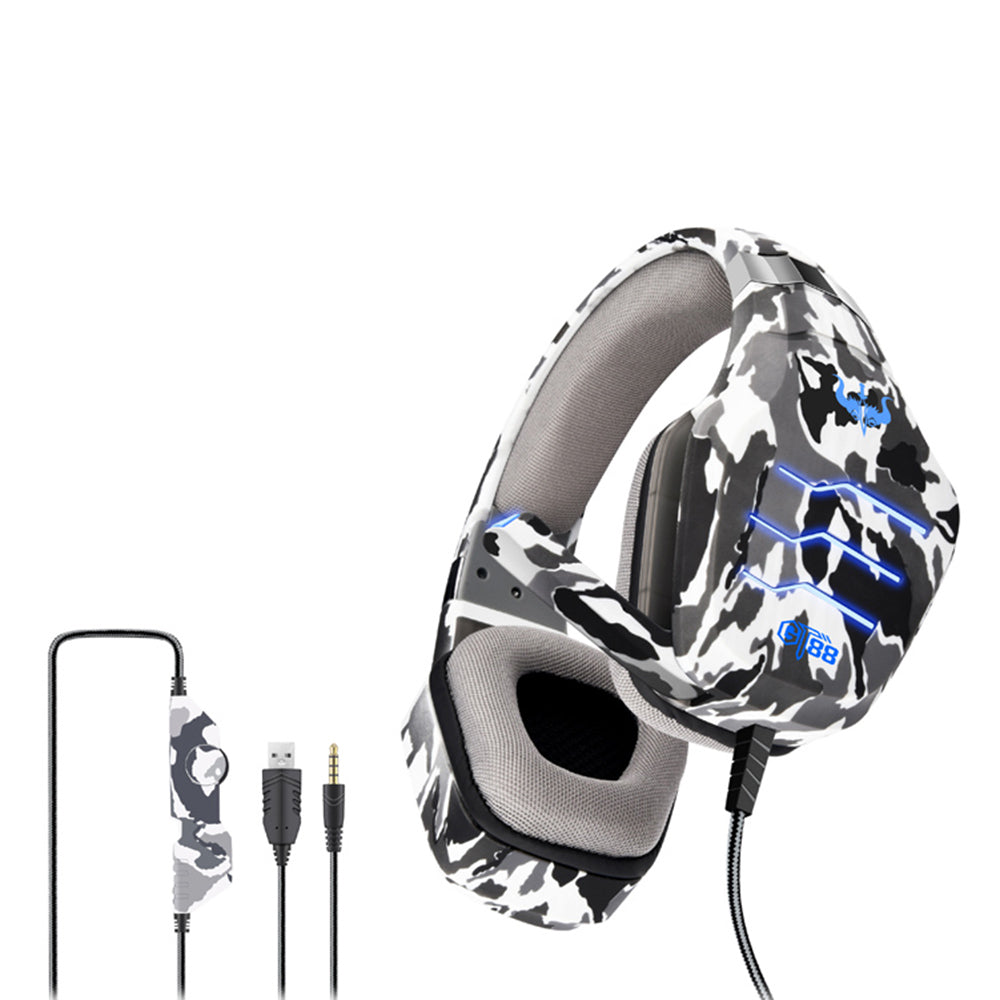 OVLENG GT88 USB+3.5mm Wired Over-Ear Gaming Headphone Camouflage Ergonomic E-sports Headset with LED Light