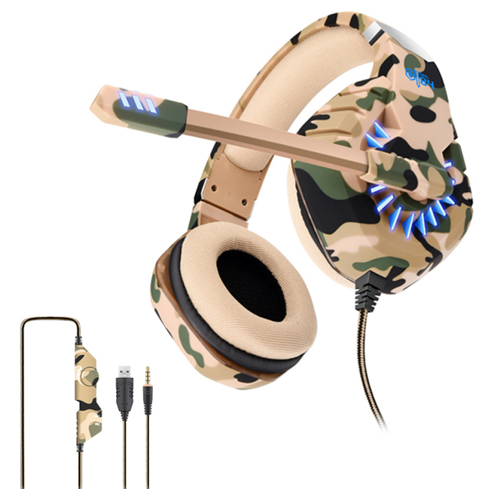 OVLENG GT84 Camouflage Design USB+3.5mm Wired Over-Ear E-sports Headphone Volume Adjustable Gaming Headset with LED Light