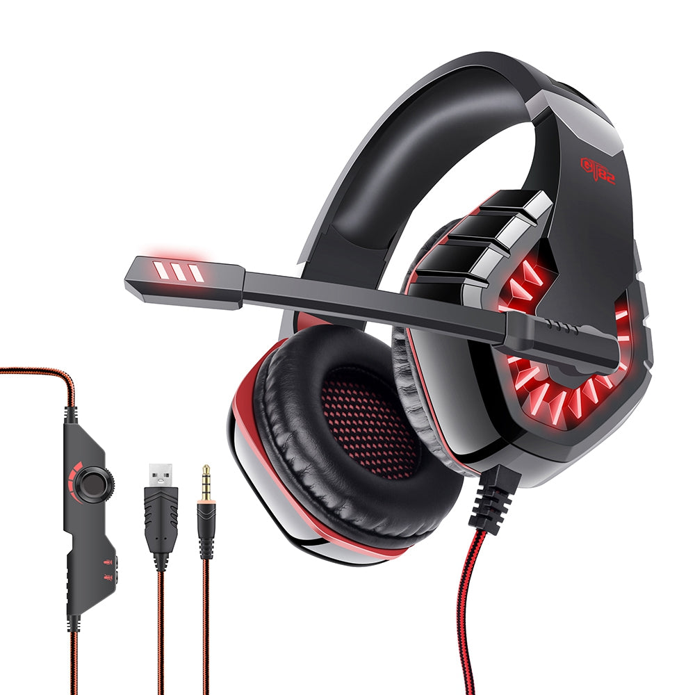 OVLENG GT82 Over-ear LED Lighting Gaming Headset E-sports 3.5mm+USB Cable Wired Headphone with Noise Reduction Microphone