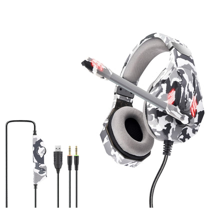 OVLENG GT94 Camouflage Style Wired Gaming Headset Over-Ear E-sports Headphone USB+2x3.5mm LED Lighting Headset with Noise-Canceling Mic