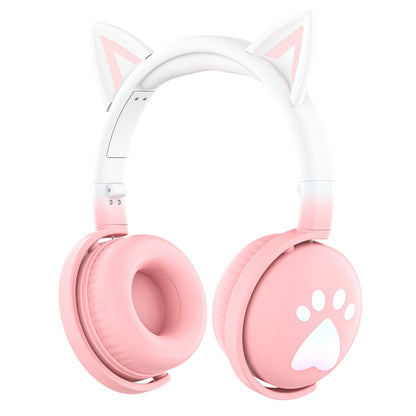 KE28 Cute Cat Ear Kids Wireless Bluetooth Stereo Music Headphone Children Head-mounted Headset with RGB LED Light