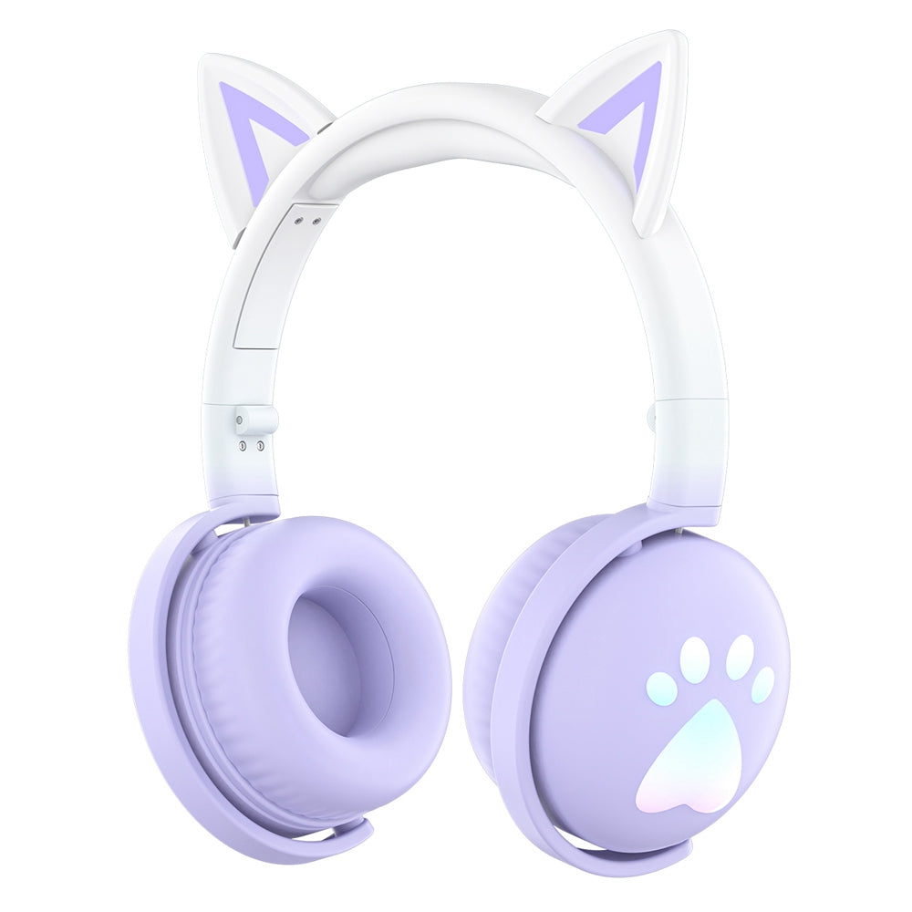 KE28 Cute Cat Ear Kids Wireless Bluetooth Stereo Music Headphone Children Head-mounted Headset with RGB LED Light