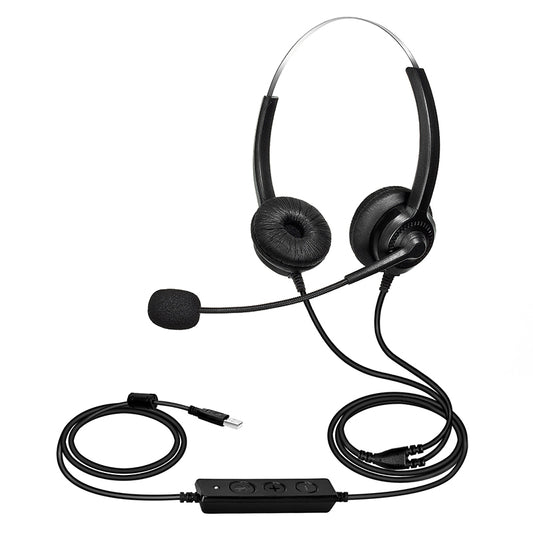 300D Call Center USB Cable Headphone Wired Headset with Microphone, Noise Cancelling Office Headphone with Mic for Laptop / Cell Phone / Zoom / Skype / Conference