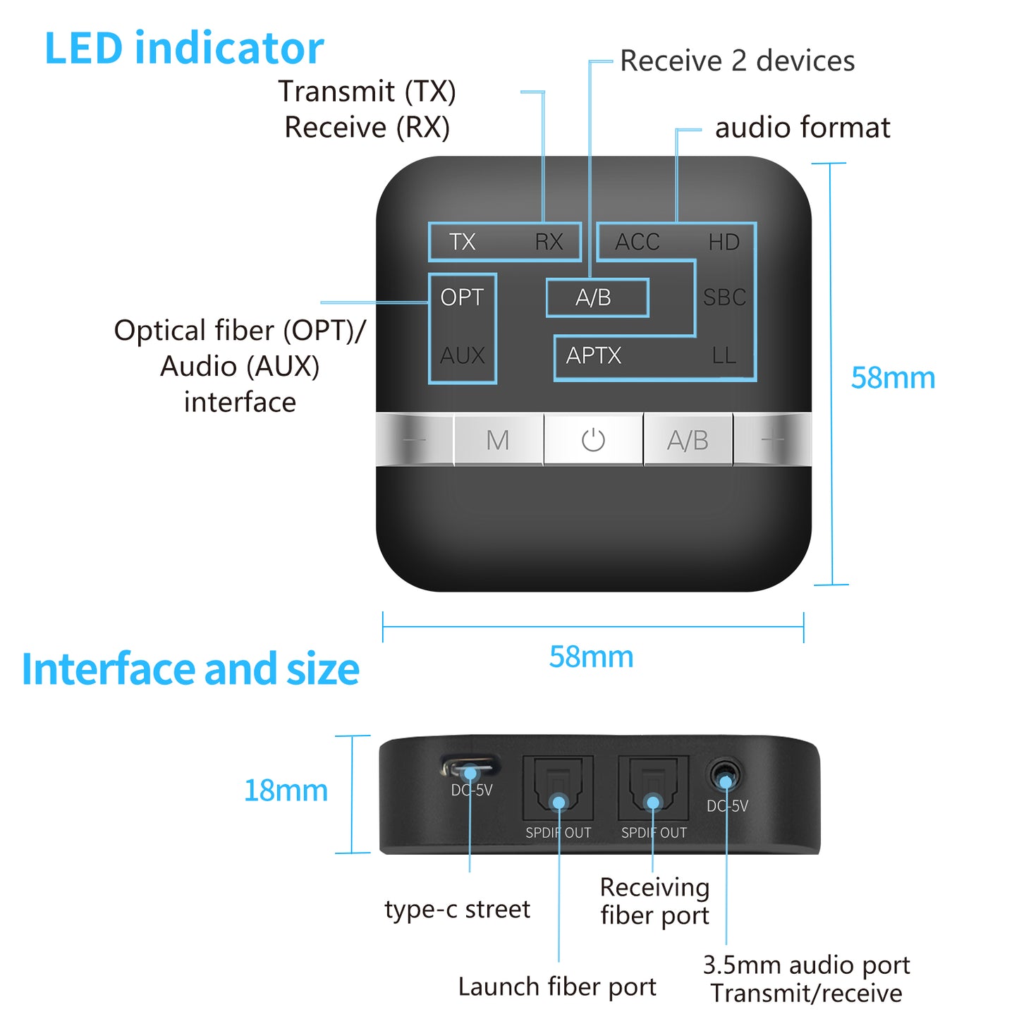 TX200 Bluetooth 5.0 Transmitter Receiver APTX 2 in 1 Wireless Audio Adapter Digital Optical TOSLINK for TV PC