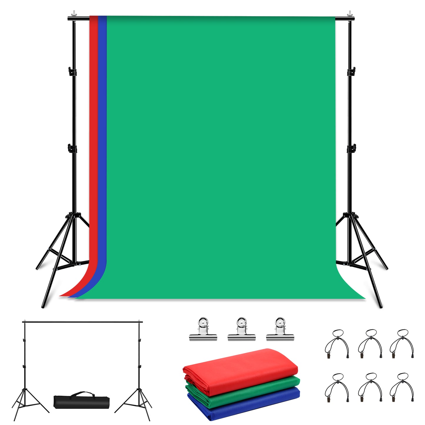 PULUZ PKT5204 2x2m Photo Studio Background Support Stand Backdrop Crossbar Bracket Kit with Red/Blue/Green Backdrops