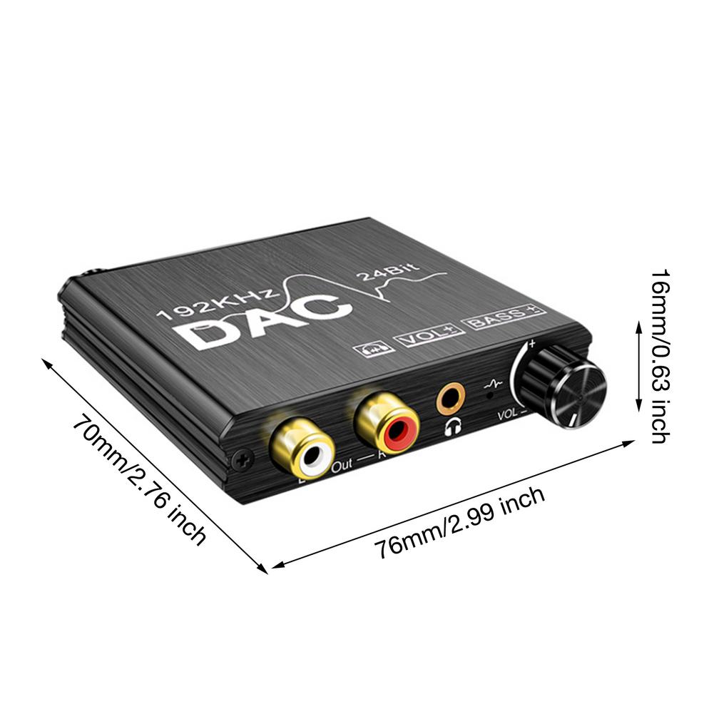 24Bit Digital to Analog Converter 192kHz DAC Bass Volume Control Coaxial SPDIF Toslink to Analog Stereo L/R RCA 3.5mm Jack Audio Adapter