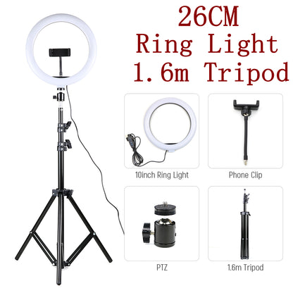 10inch USB Powered Ring Light with 160cm Telescopic Tripod Stand for Live Broadcast Video Shooting