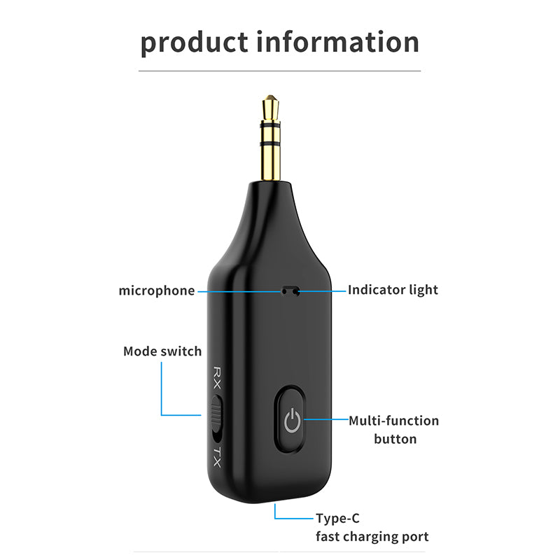 A60 3-in-1 Bluetooth 5.1 Audio Receiver Transmitter Calling 3.5mm Aux Stereo Music Wireless Adapter