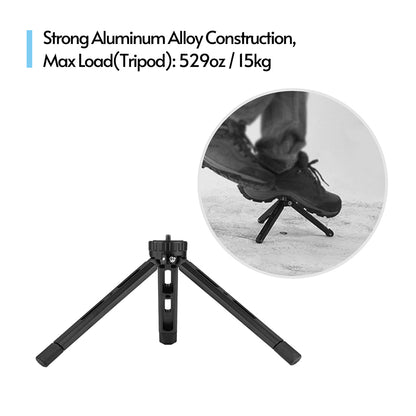 Aluminum Alloy Mini Tripod with 1/4 Thread Hole and 2 Expansion Slots for Camera Smartphone Holder Fill Light Stabilizer