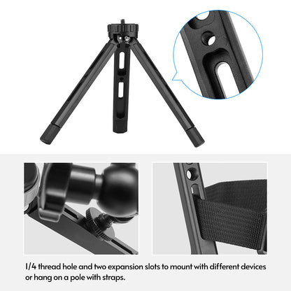 Aluminum Alloy Mini Tripod with 1/4 Thread Hole and 2 Expansion Slots for Camera Smartphone Holder Fill Light Stabilizer