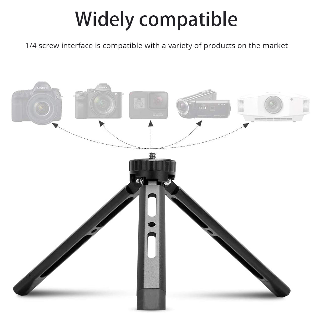 Aluminum Alloy Mini Tripod with 1/4 Thread Hole and 2 Expansion Slots for Camera Smartphone Holder Fill Light Stabilizer