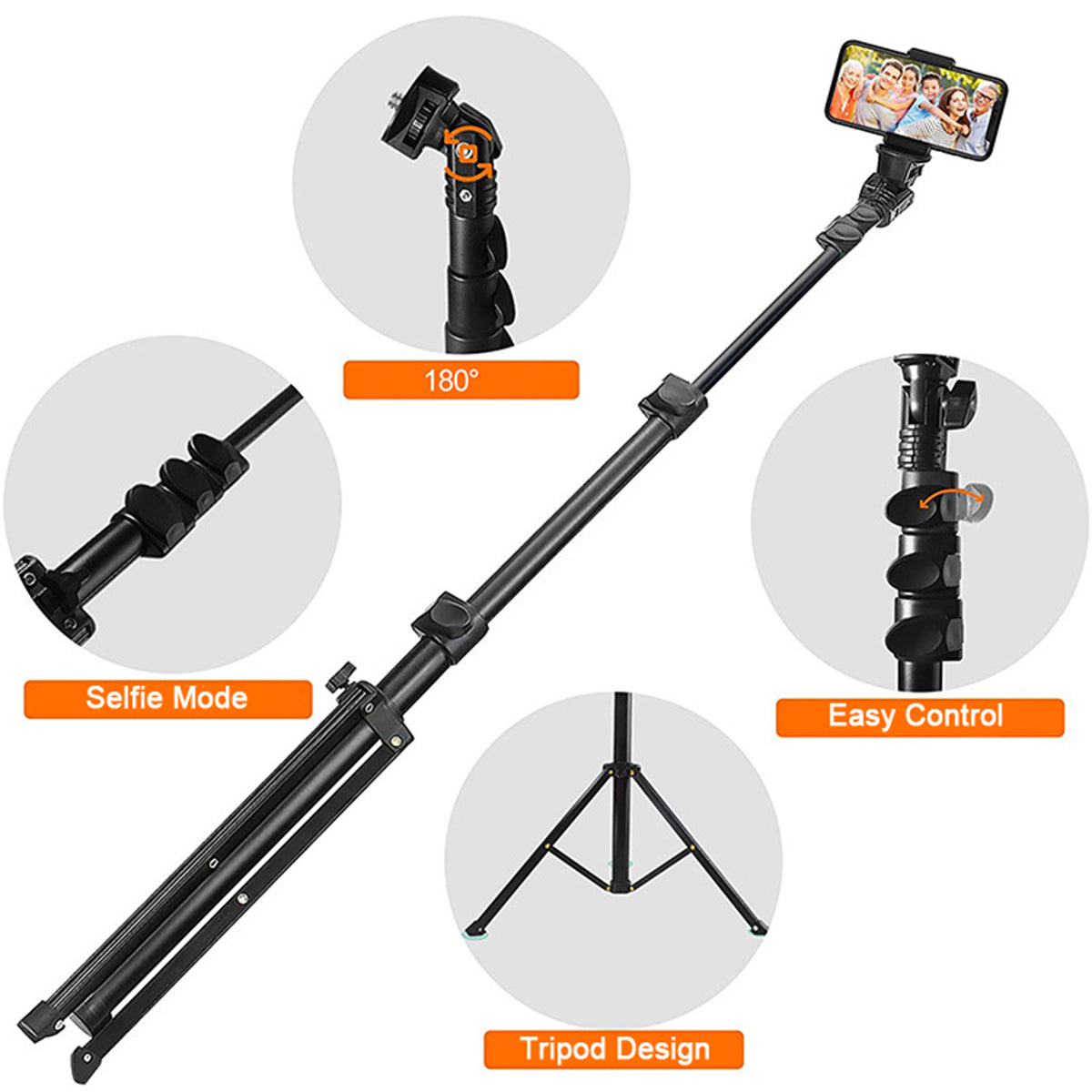 1.6m Telescopic Handheld Phone Camera Holder Selfie Stick Tripod Video Recording Live Streaming Bracket