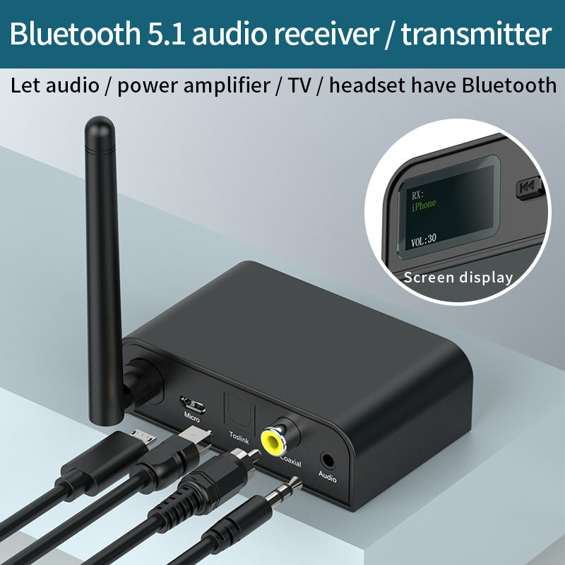 BT07 Smart Bluetooth 5.1 Adapter Coaxial Fiber AUX Receiver Transmitter Upgrade Audio Amplifier Button with Screen Display