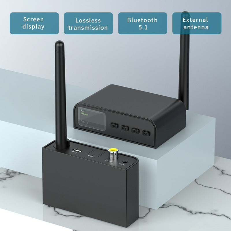 BT07 Smart Bluetooth 5.1 Adapter Coaxial Fiber AUX Receiver Transmitter Upgrade Audio Amplifier Button with Screen Display