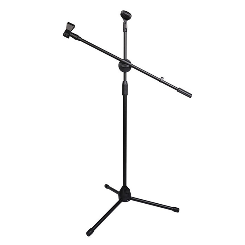 ML03 131cm Expandable Adjustable Boom Height Microphone Stand Tripod Holder with 2 Mic Clips