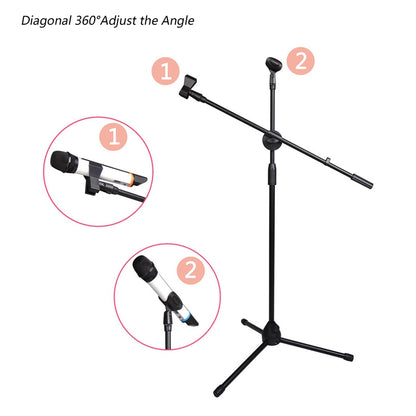 ML03 131cm Expandable Adjustable Boom Height Microphone Stand Tripod Holder with 2 Mic Clips