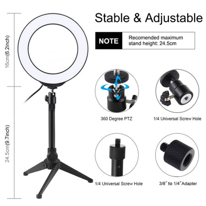 PULUZ 6.2-inch Desktop LED Ring Light 3 Modes Dimmable LED Ring Vlogging Photography Video Lights + Tripod Mount Kit