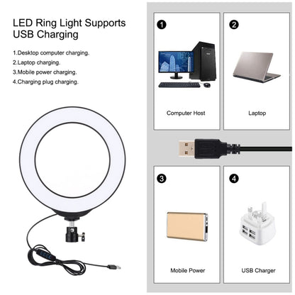 PULUZ 6.2-inch Desktop LED Ring Light 3 Modes Dimmable LED Ring Vlogging Photography Video Lights + Tripod Mount Kit