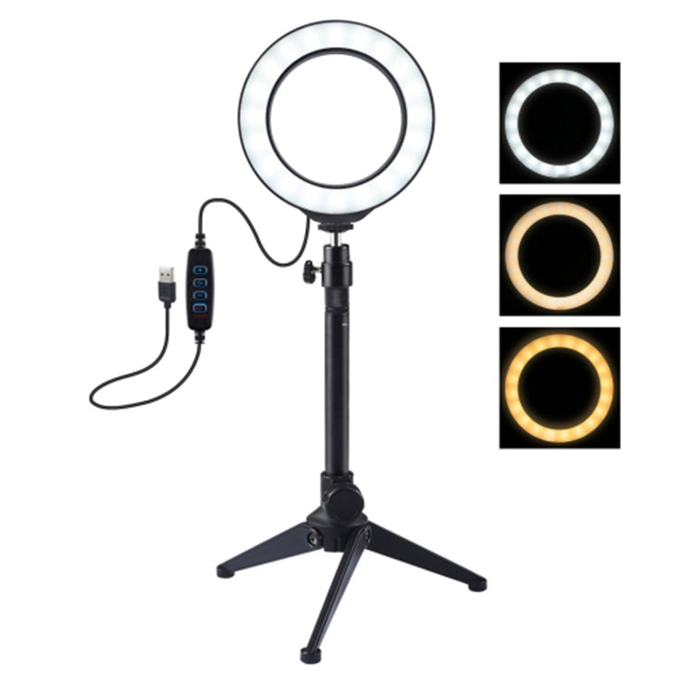 PULUZ Desktop Tripod Holder + 4.7 inch USB 3 Modes Dimmable LED Ring Vlogging Photography Video Light Kits