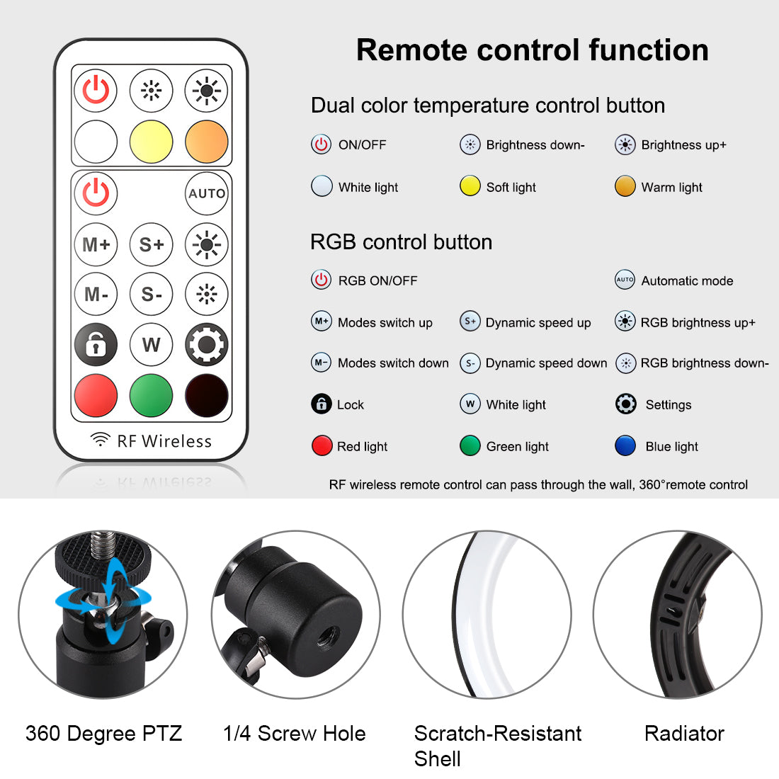 PULUZ 10-inch 26cm Marquee LED RGBWW Light + Desktop Tripod Mount 168 LED Dual-color Temperature Dimmable Ring Lights with Tripod & Remote Control & Phone Clamp