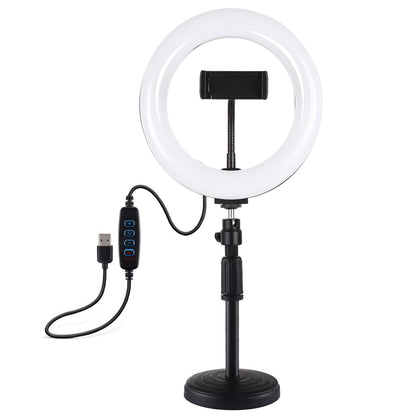 PULUZ PKT3078B 7.9-inch 20cm USB Dimmable Dual Color Temperature LED Ring Light with Phone Clamp + Round Base Desktop Mount