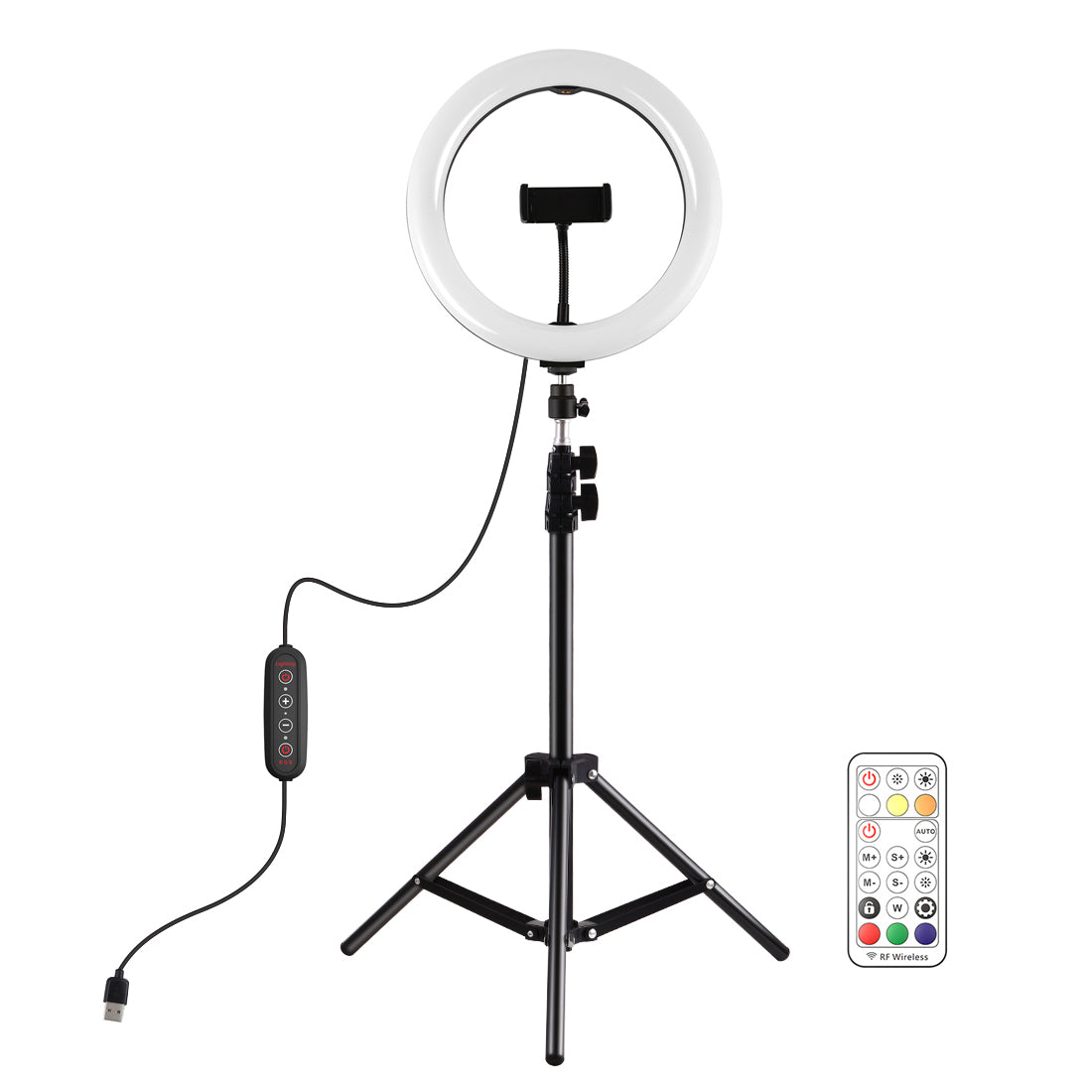 PULUZ PKT3081B 10.2-inch 26cm Marquee LED RGBWW Light + 1.1m Tripod Mount 168 LED Dual-color Temperature Dimmable Fill Lights with Cold Shoe Tripod Ball Head & Remote Control & Phone Clamp