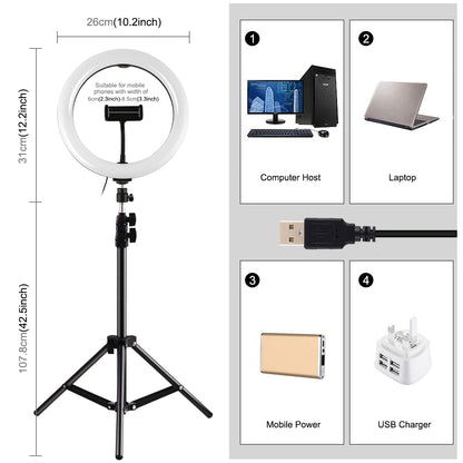 PULUZ PKT3081B 10.2-inch 26cm Marquee LED RGBWW Light + 1.1m Tripod Mount 168 LED Dual-color Temperature Dimmable Fill Lights with Cold Shoe Tripod Ball Head & Remote Control & Phone Clamp