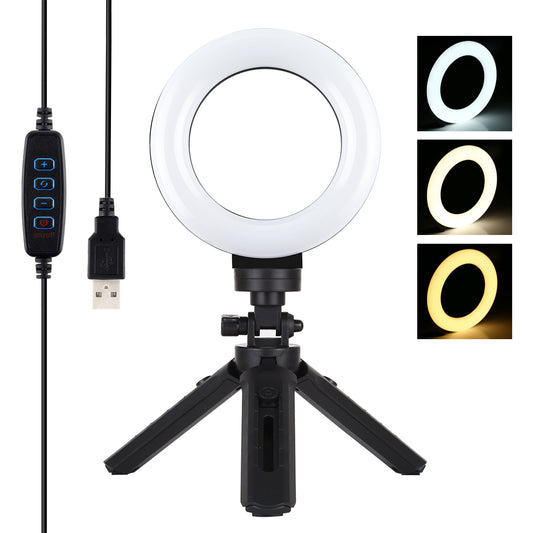 PULUZ PKT3058B 4.7-inch 12cm USB 3 Modes Dimmable Vlogging Photography Video LED Ring Lights + Tripod Mount Kit