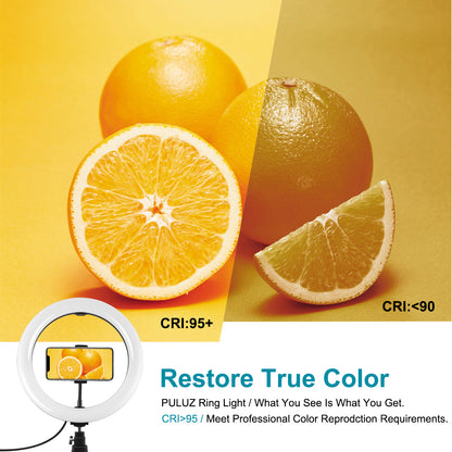 PULUZ PKT3072B 10.2-inch 26cm Dimmable Dual Color Temperature LED Curved Diffuse Light Photography Fill Lights with Phone Clamp and Selfie Remote Control